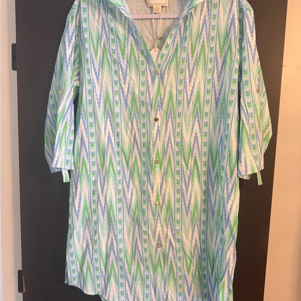 Elegant Green and Blue Patterned Midi Dress